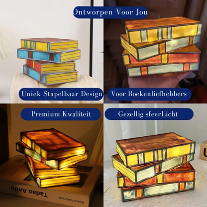 Glas-in-lood Boekenlamp – Sfeervolle Tafellamp in Boekvorm